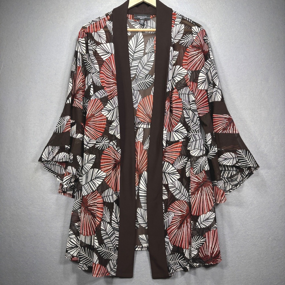Vintage R&M Richards‎ Brown Rust Tropical Leaf Sheer Kimono Cardigan 16W
